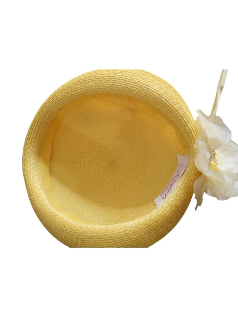 Vintage Women's Calot hat Yellow floral with bow 1960s by Rawak - Picture 6 of 7